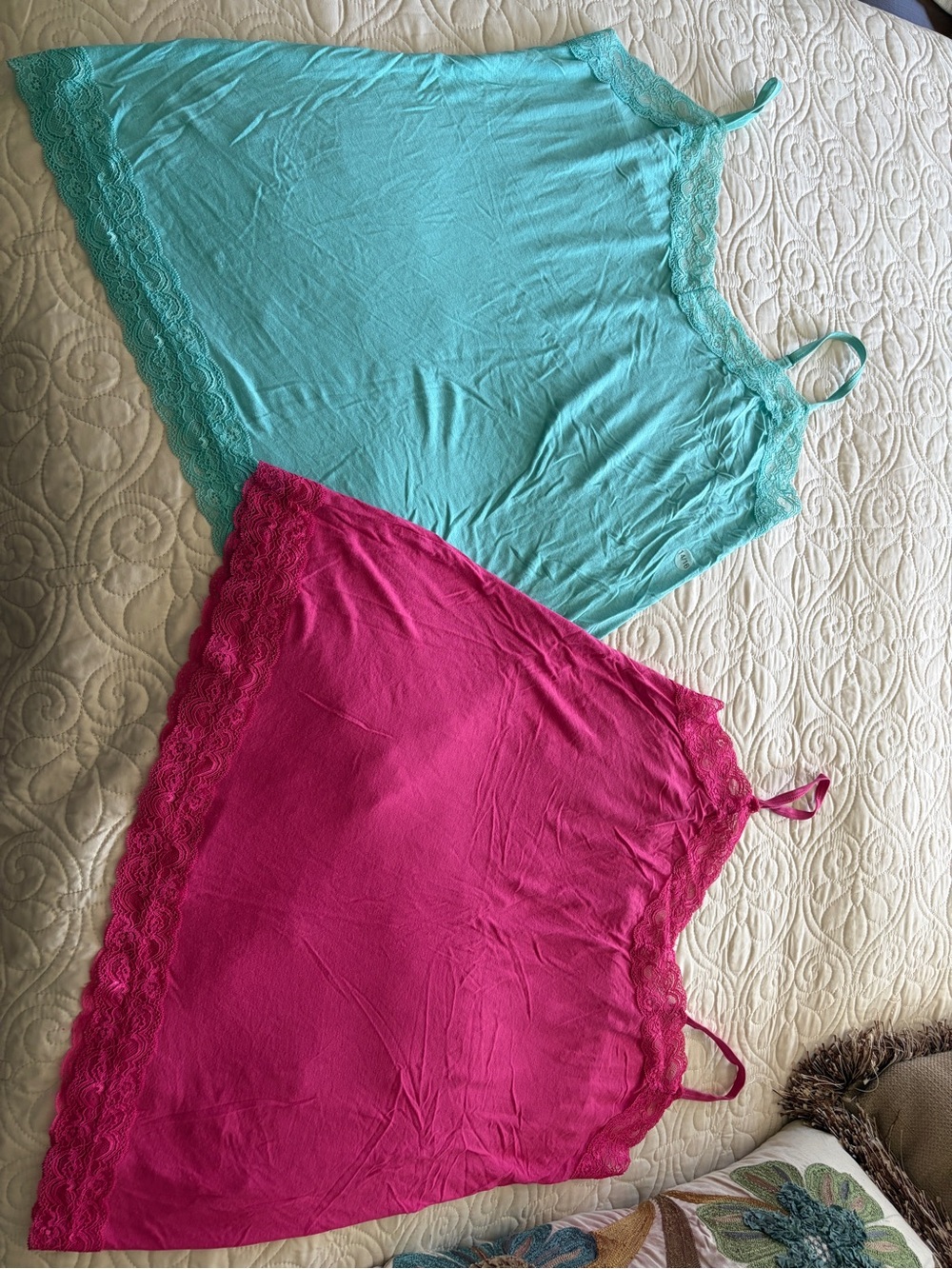 Lane Bryant Turquoise and Fuchsia Lace-Trim Chemises